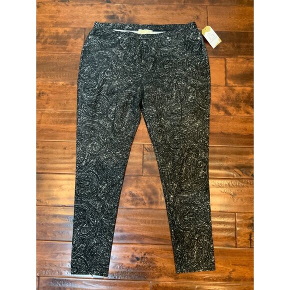 Michael Kors Black & White Paisley Swirl Patterned Tapered Leggings Jeans Sz XL - Picture 1 of 5
